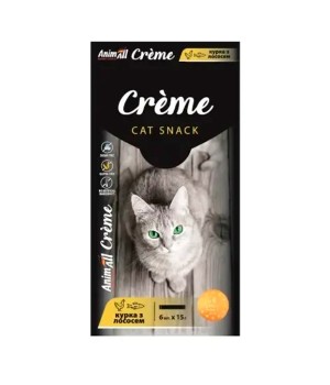 Ласощі AnimAll Сrème для котів зі смаком курки з лососем, 6 х15 г