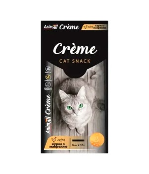 Ласощі AnimAll Сrème для котів зі смаком курки з макреллю, 6 х15 г