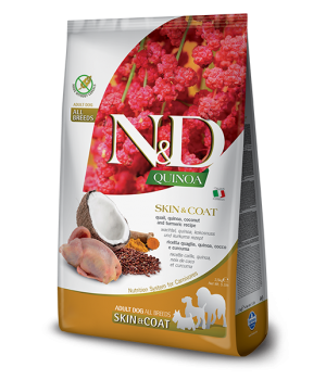 Сухий корм для собак Farmina N&D Quinoa Skin&Coat ADULT MEDIUM & MAXI дієтичне харчування, при харчовій алергії з перепелом, кіноа, кокосом та куркумой 2,5 кг