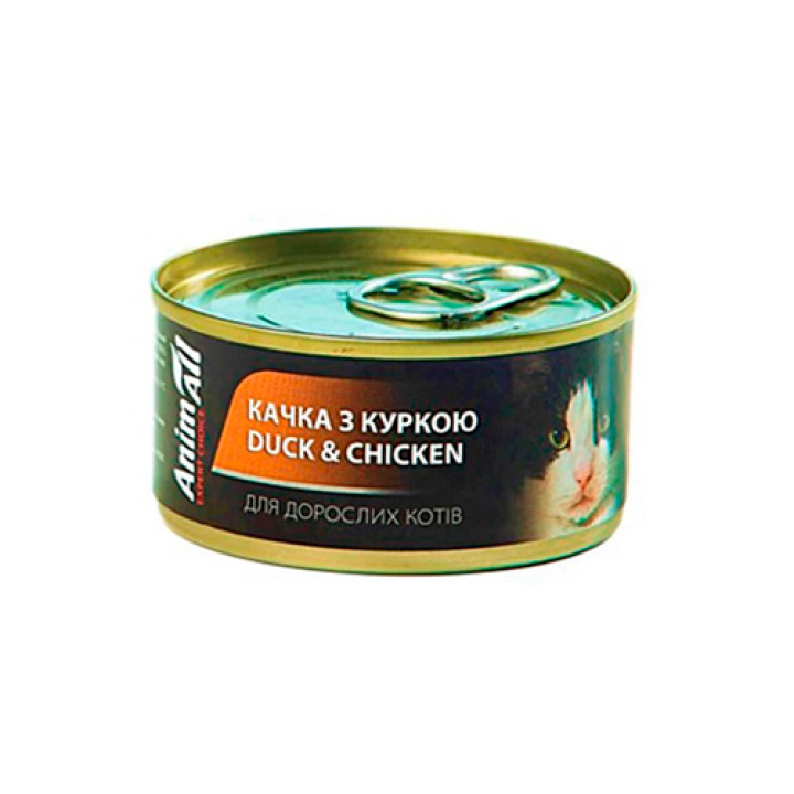 Вологий корм для котів AnimAll з качкою та куркою, 80 г