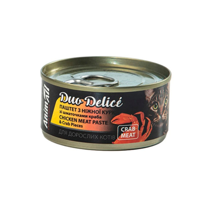 Влажный корм для кошек AnimAll Duo Delice - Паштет из курицы с кусочками краба, 80 г