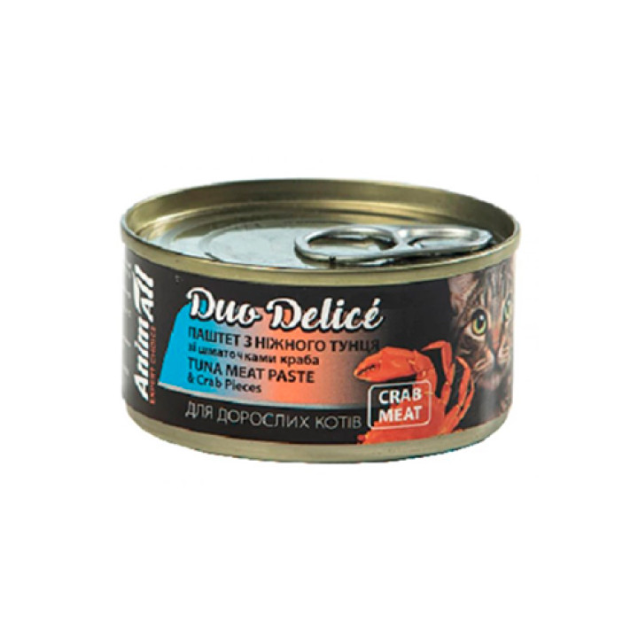 Вологий корм для котів AnimAll Duo Delice - Паштет з тунця зі шматочками краба, 80 г