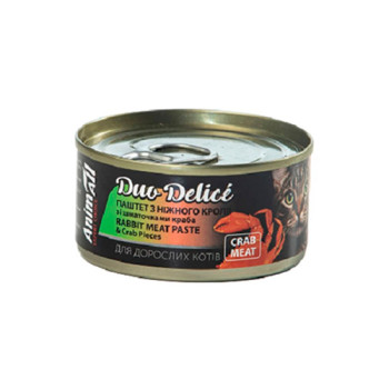 Вологий корм для котів AnimAll Duo Delice - Паштет з кролика зі шматочками краба, 80 г