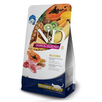 Сухой низкозерновой корм Farmina N&D TROPICAL SELECTION для стерилизованных взрослых кошек с ягненком и тропическими фруктами, 10 кг