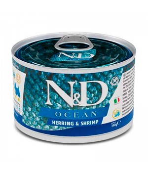Беззерновой влажный корм Farmina N&D Ocean Herring & Shrimp Adult Mini для взрослых собак мелких пород, с сельдью, треской, тунцом и креветкой, 140 г