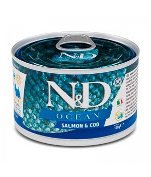 Беззерновой влажный корм Farmina N&D Ocean Salmon & Cod Adult Mini взрослых собак мелких пород, с лососем и треской, 140 г