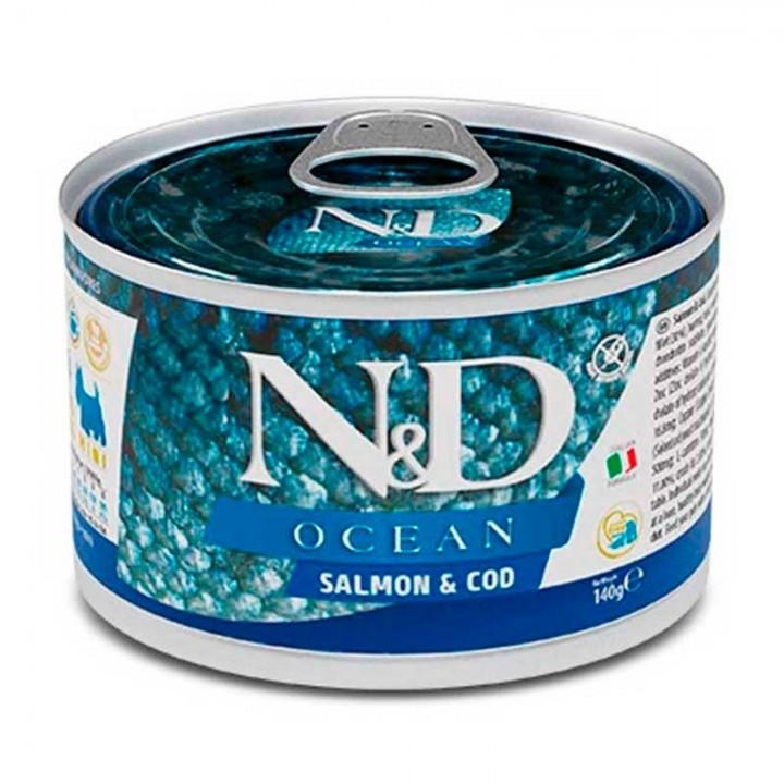 Беззерновий вологий корм Farmina N&D Ocean Salmon & Cod Adult Mini для дорослих собак дрібних порід, з лососем і тріскою, 140 г