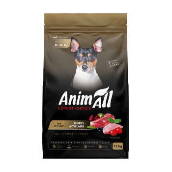 Сухой корм AnimAll для взрослых собак малых пород со свежей индейкой и ягненком, 12 кг