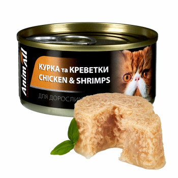 Влажный корм AnimAll для кошек, курица с креветками, 85г