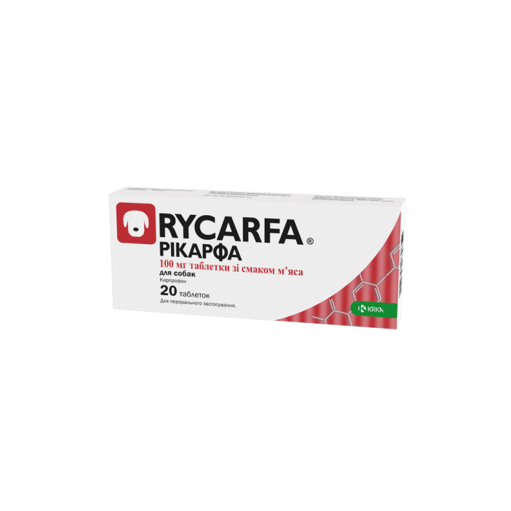 Таблетки KRKA Рикарфа противовоспалительные для собак, со вкусом мяса, 100 мг, 20 табл