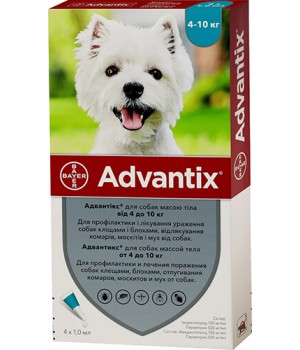 Капли от блох и клещей Bayer Advantix для собак весом 4-10 кг, 1 пипетка