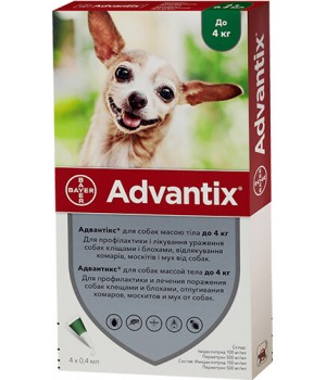 Краплі від бліх і кліщів Bayer Advantix для собак вагою до 4 кг, 1 піпетка