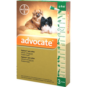 Краплі проти паразитів Bayer Advocate для собак до 4 кг, 1 піпетка
