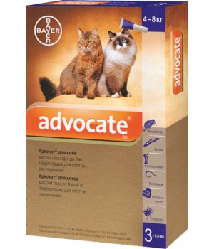 Капли против паразитов Bayer Advocate для котов от 4 до 8 кг, 1 пипетка