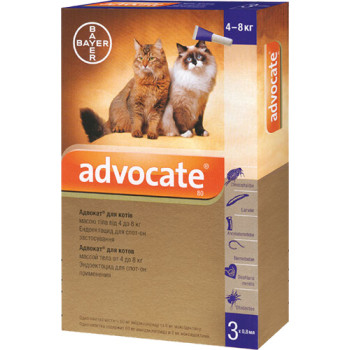 Краплі проти паразитів Bayer Advocate для котів від 4 до 8 кг, 1 піпетка