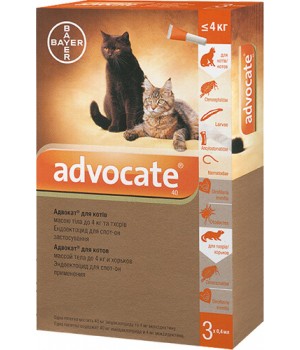 Краплі проти паразитів Bayer Advocate для котів до 4 кг, 1 піпетка