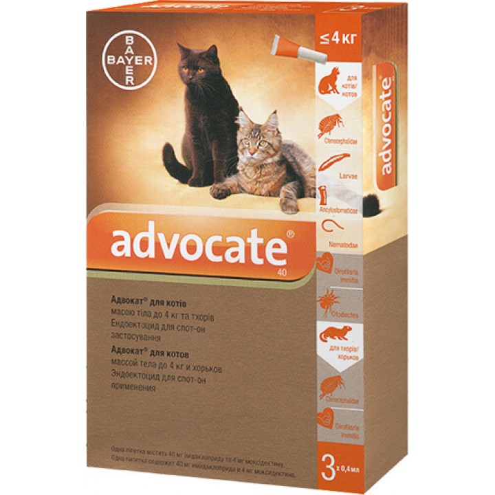 Капли против паразитов Bayer Advocate для котов до 4 кг, 1 пипетка