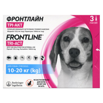 Капли Boehringer Ingelheim Frontline TRI-ACT от блох и клещей для собак, M, 10-20 кг, цена за 1 пипетку