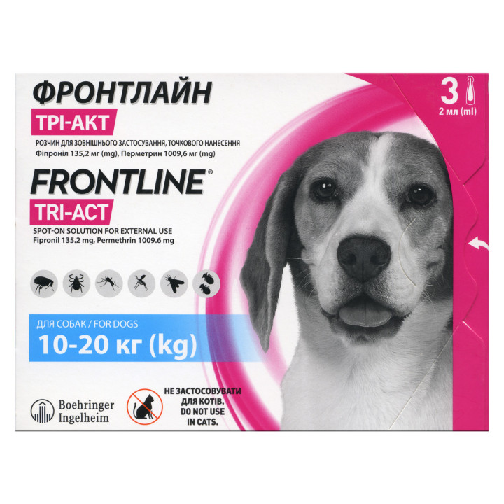 Краплі Boehringer Ingelheim Frontline TRI-ACT від бліх і кліщів для собак, M, 10-20 кг, ціна за 1 піпетку
