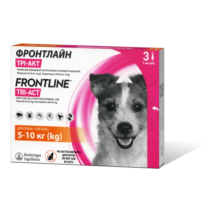 Капли Boehringer Ingelheim Frontline TRI-ACT от блох и клещей для собак, S, 5-10 кг, цена за 1 пипетку