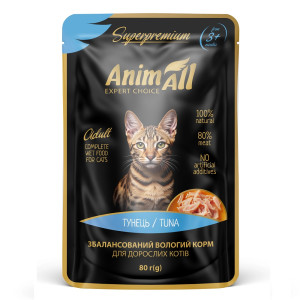 Влажный корм AnimAll Тунец для кошек, пауч, 80г