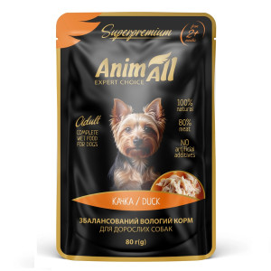 Вологий корм AnimAll для собак, качка, пауч, 80г