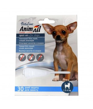 Краплі AnimAll VetLine Spot-On від бліх і кліщів для собак вагою 1.5-4 кг