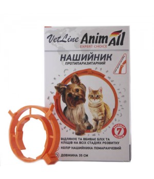 Ошейник противопаразитный AnimAll VetLine для кошек и собак, оранжевый, 35 см