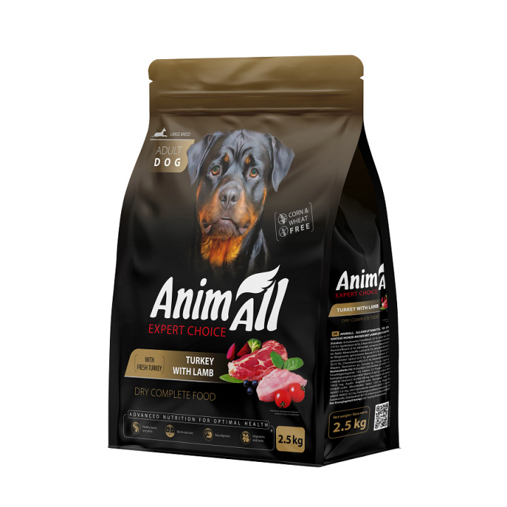Сухий корм AnimAll для дорослих собак великих порід зі свіжою індичкою та ягням, 2,5 кг