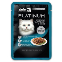 Вологий корм AnimAll PLATINUM Пауч для дорослих котів з Тріскою та Травами в соусі, 85г