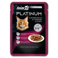 Вологий корм AnimAll PLATINUM Пауч для дорослих котів з Яловичиною та Травами в соусі, 85г