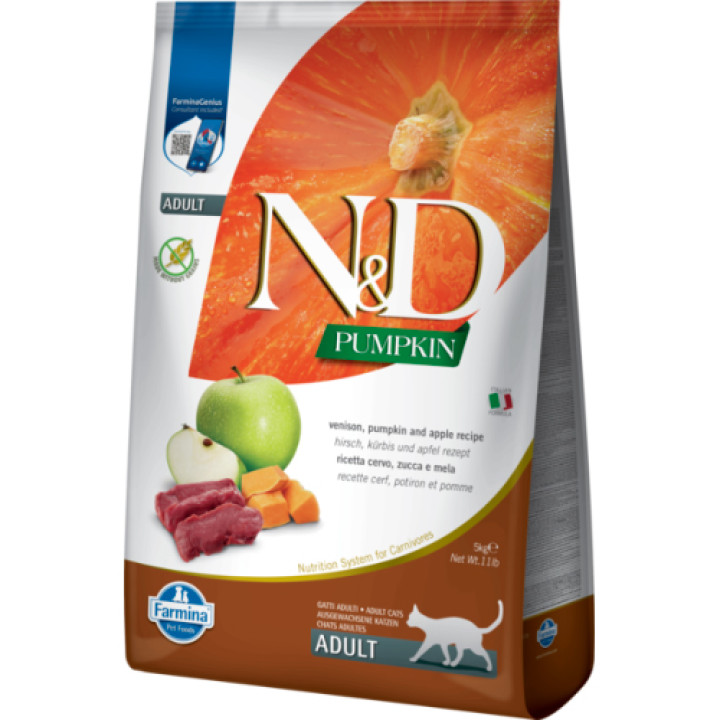 Farmina N&D Pumpkin Venison&Apple Adult - корм Фармина для взрослых кошек с тыквой, олениной и яблоком 5 кг