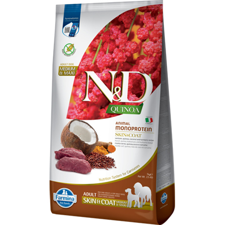 Farmina N&D Quinoa Skin&Coat, Venison&Coconut Adult Medium&Maxi - корм Фарміна для дорослих собак середніх і великих порід з олениною та кокосом 7 кг