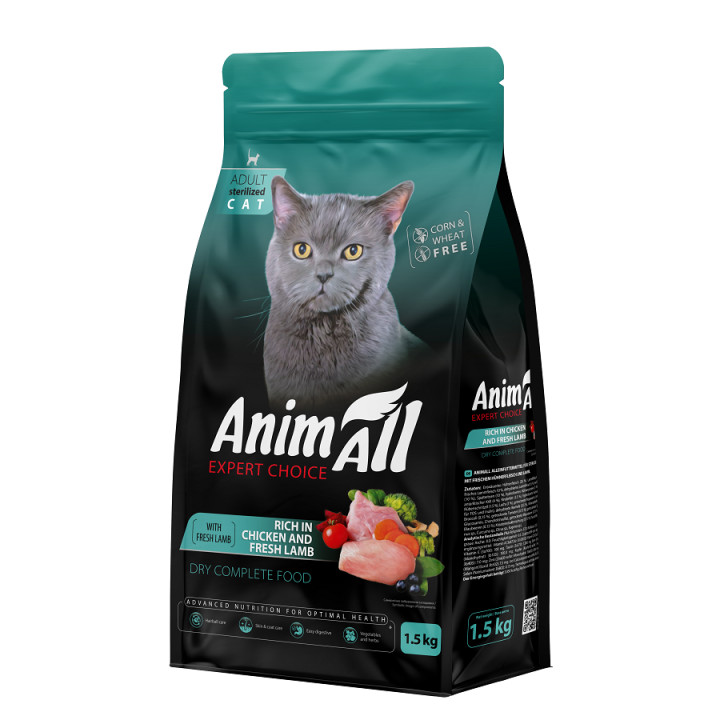 Сухий корм AnimAll для стерилізованих кішок з куркою та свіжою ягнятиною, 1,5 кг