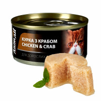 Вологий корм AnimAll для котів, курка з крабом, 85г