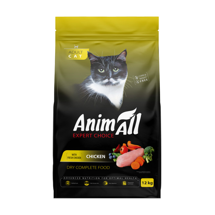 Сухой корм AnimAll для кошек со свежей курицей, 12 кг