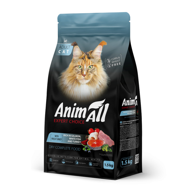 Сухий корм AnimAll для котів з лососем, білою рибою та свіжою індичкою, 1,5кг