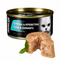 Влажный корм AnimAll для кошек, тунец с креветками, 85г