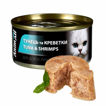 Влажный корм AnimAll для кошек, тунец с креветками, 85г