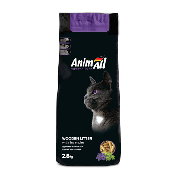Деревний наповнювач AnimAll для котів, з ароматом лаванди, 2.8 кг
