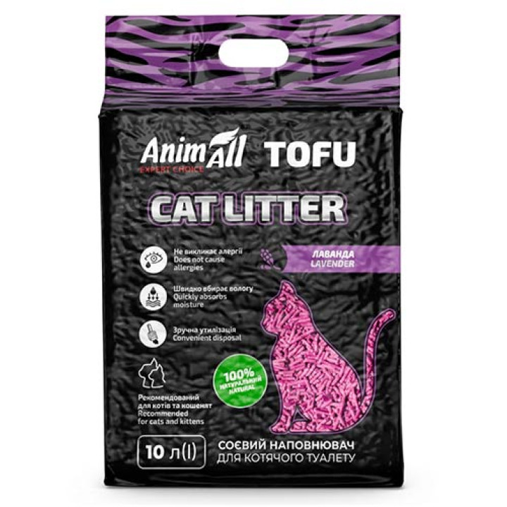 Соевый наполнитель AnimAll Tofu Lavender с ароматом лаванды, для кошек, 10 литров (4,66 кг)