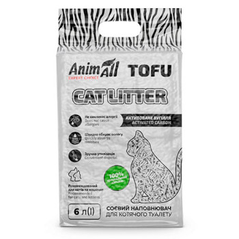 Соєвий наповнювач AnimAll Tofu з активованим вугіллям для котів, 6 літрів (2,6 кг)