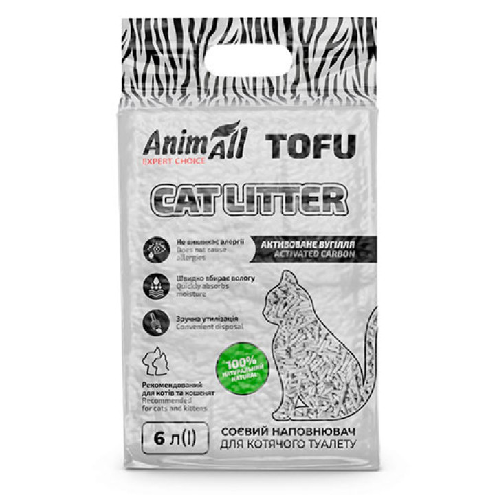Соєвий наповнювач AnimAll Tofu з активованим вугіллям для котів, 6 літрів (2,6 кг)