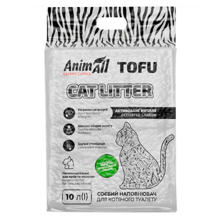 Соєвий наповнювач AnimAll Tofu з активованим вугіллям для котів, 10 літрів (4,66 кг)