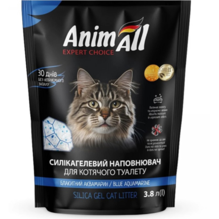 Наполнитель AnimAll Кристаллы аквамарина гигиенический силикагелевый для туалетов домашних животных 3.8 л