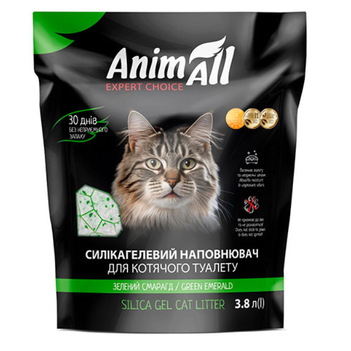 Силикагелевый наполнитель AnimAll Кристаллы изумруда, для кошек, 3.8 л (1.6 кг)
