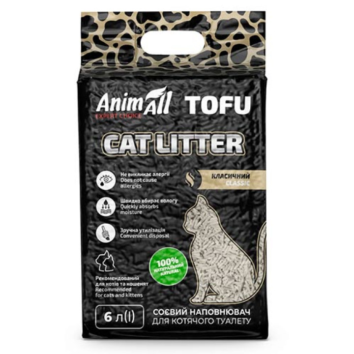 Соєвий наповнювач AnimAll Tofu Classic без аромату, для котів, 6 літрів (2,6 кг)