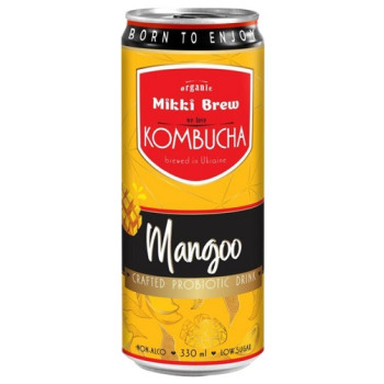 Напиток безалкогольный сильногазированный Mikki Brew Kombucha Mangoo, ж/б, 0,33 л