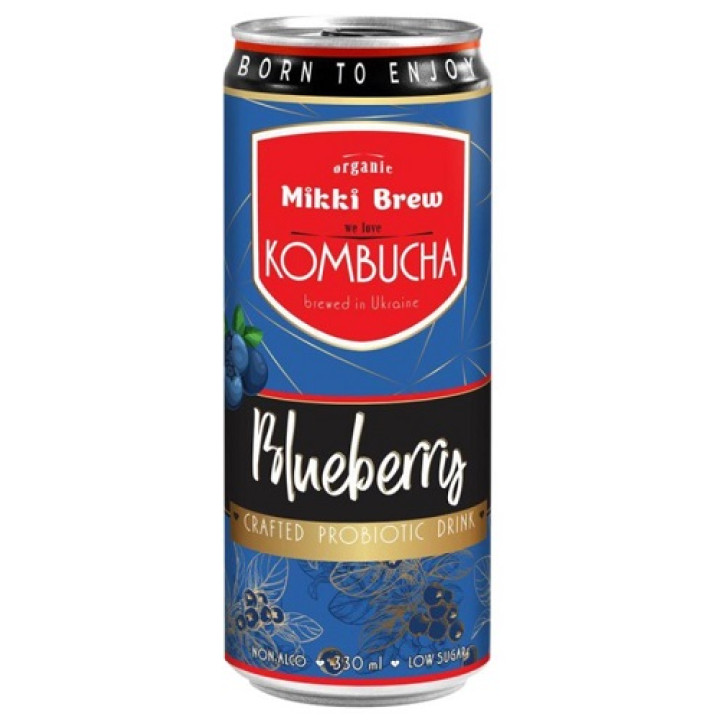 Напиток безалкогольный сильногазированный Mikki Brew Kombucha Blueberry, ж/б, 0,33 л