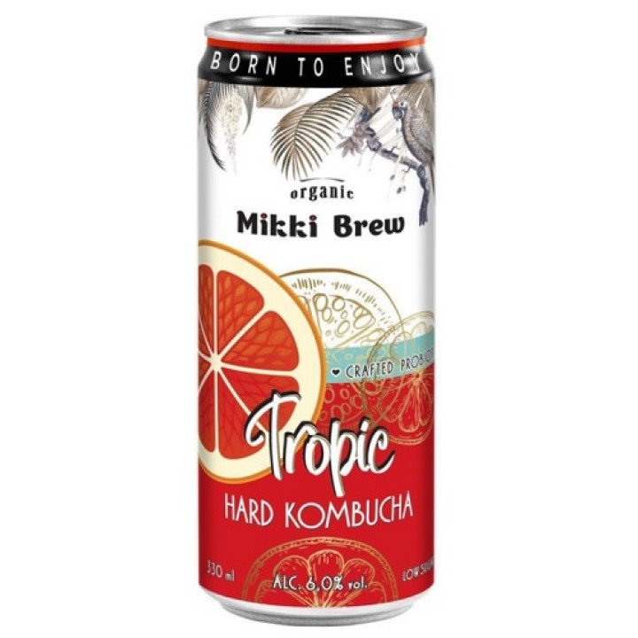 Напиток слабоалкогольный газированный Mikki Brew Kombucha Tropic, ж/б, 0,33 л